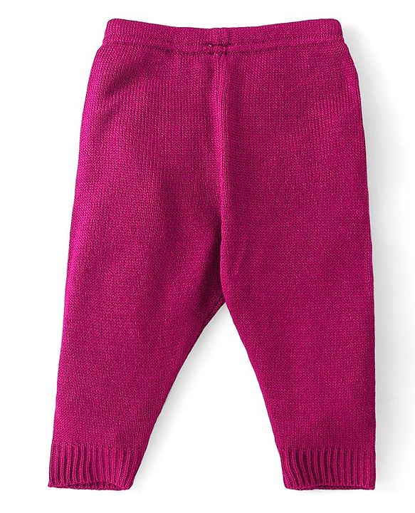 Babyhug Knitted Full Sleeves Sweater Set with Cap Intarsia Design -  Dark Pink
