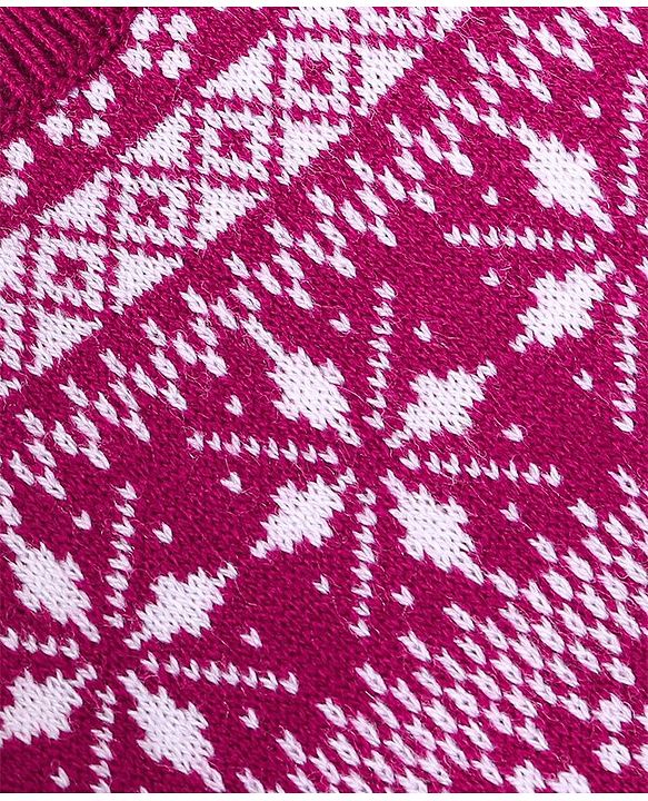 Babyhug Knitted Full Sleeves Sweater Set with Cap Intarsia Design -  Dark Pink