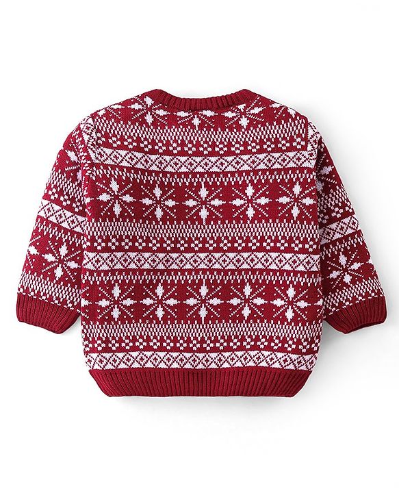 Babyhug Knitted Full Sleeves Sweater Set with Cap &  Intarsia Design - Red