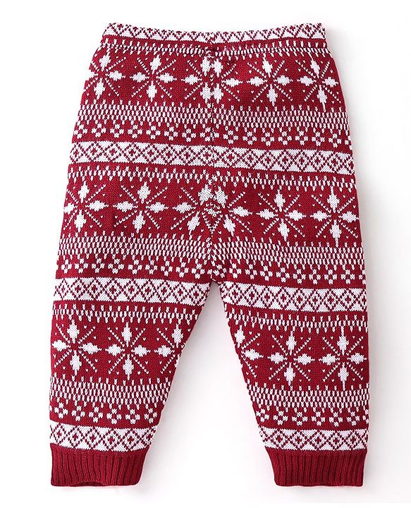 Babyhug Knitted Full Sleeves Sweater Set with Cap &  Intarsia Design - Red