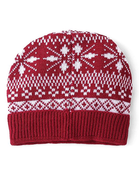Babyhug Knitted Full Sleeves Sweater Set with Cap &  Intarsia Design - Red