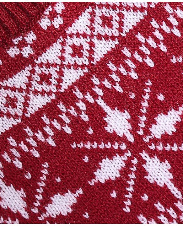 Babyhug Knitted Full Sleeves Sweater Set with Cap &  Intarsia Design - Red