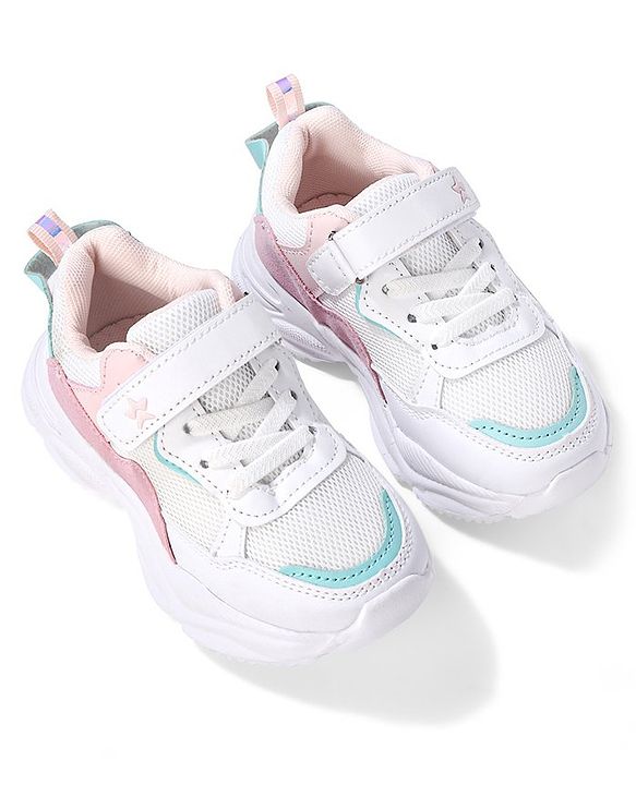 Cute Walk by Babyhug Velcro Closure Sneakers - White & Pink