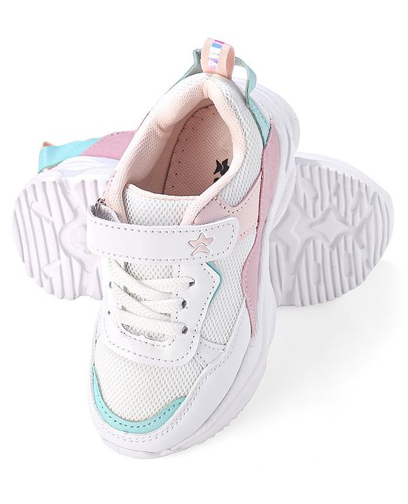 Cute Walk by Babyhug Velcro Closure Sneakers - White & Pink