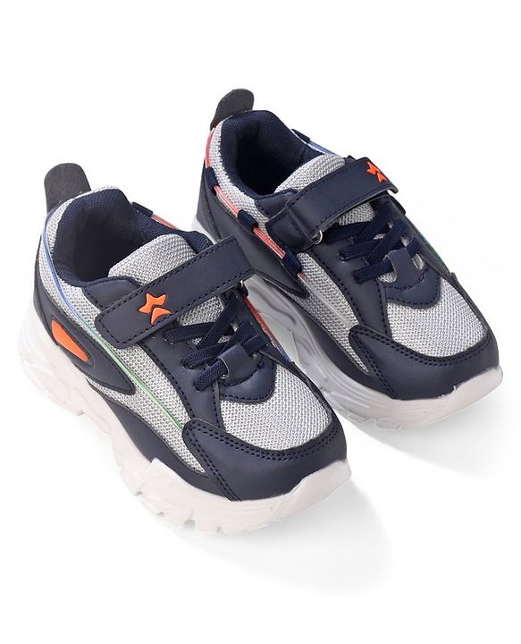 Cute Walk by Babyhug Color Block Sneakers with Velcro - Navy Blue &  Grey