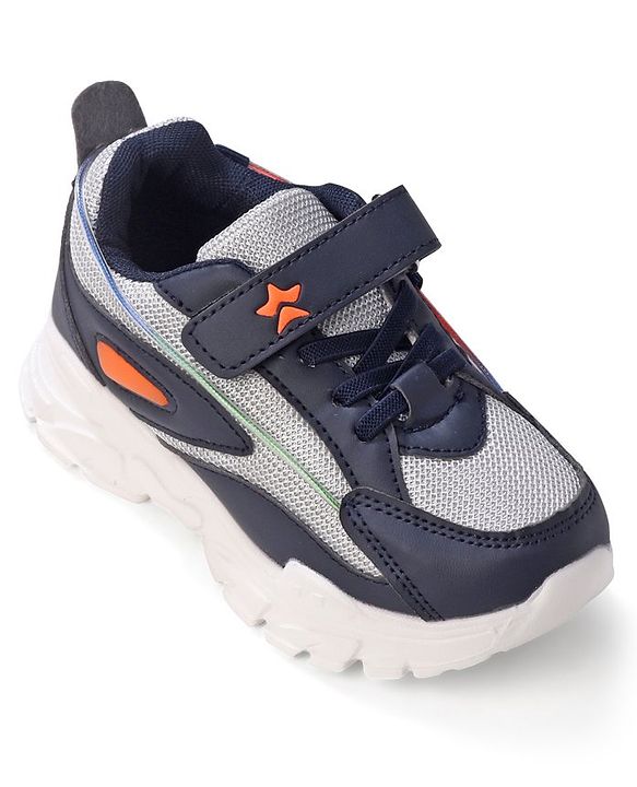 Cute Walk by Babyhug Color Block Sneakers with Velcro - Navy Blue &  Grey