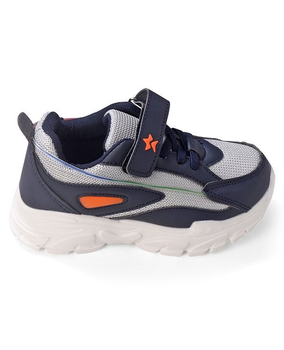 Cute Walk by Babyhug Color Block Sneakers with Velcro - Navy Blue &  Grey
