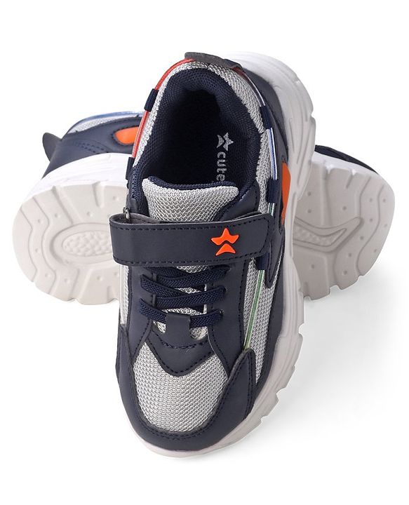 Cute Walk by Babyhug Color Block Sneakers with Velcro - Navy Blue &  Grey