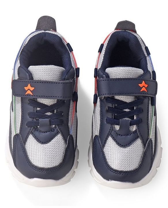 Cute Walk by Babyhug Color Block Sneakers with Velcro - Navy Blue &  Grey
