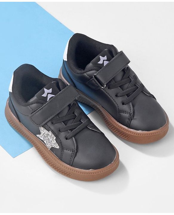 Cute Walk by Babyhug Sneaker Shoes with Velcro Closure and Star Print - Black
