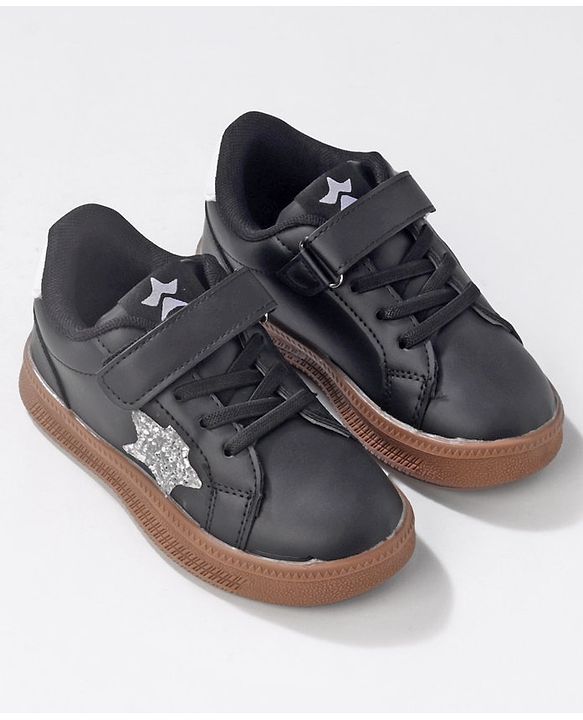 Cute Walk by Babyhug Sneaker Shoes with Velcro Closure and Star Print - Black