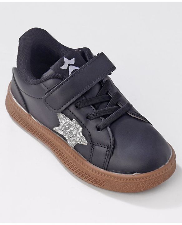 Cute Walk by Babyhug Sneaker Shoes with Velcro Closure and Star Print - Black