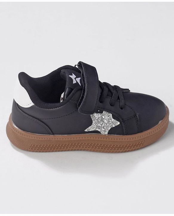 Cute Walk by Babyhug Sneaker Shoes with Velcro Closure and Star Print - Black