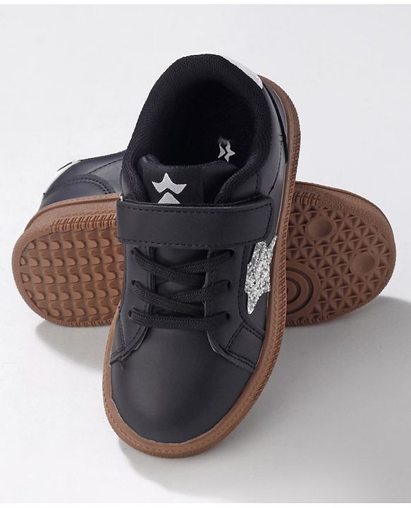 Cute Walk by Babyhug Sneaker Shoes with Velcro Closure and Star Print - Black