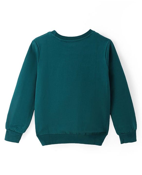 Pine Kids Cotton Knit Full Sleeves Sweatshirt With Floral Heart & Glitter Text Print - Teal