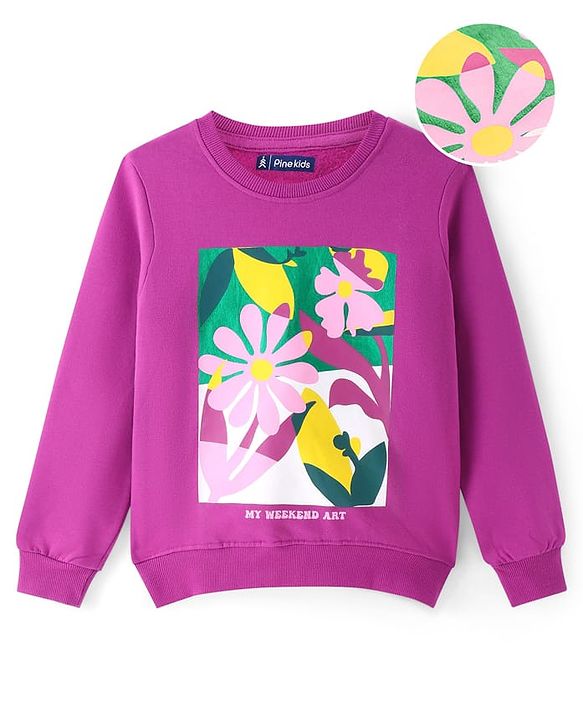 Pine Kids Cotton Knit Full Sleeves Sweatshirt With Floral Print - Purple