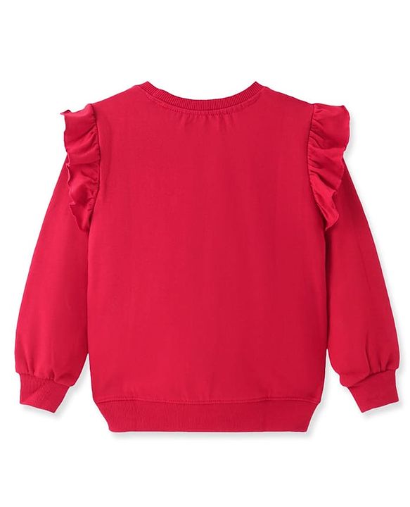Pine Kids Cotton Knit Full Sleeves Sweatshirt With Sequined Rainbow Embroidery - Red