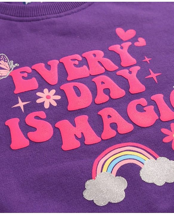 Pine Kids Cotton Knit Full Sleeves Sweatshirt With Rainbow & Text Print - Purple