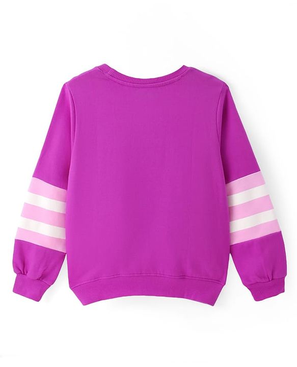 Pine Kids Cotton Knit Full Sleeves Sweatshirt With Stripes & Text Print - Purple