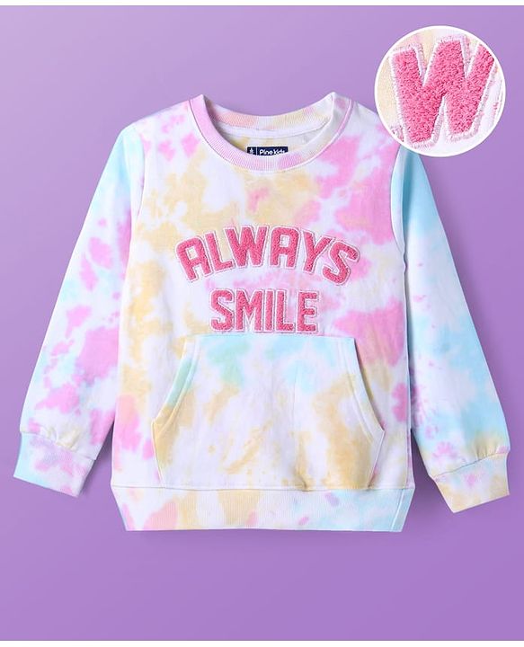 Pine Kids Cotton Knit Full Sleeves Sweatshirt with Text Embroidery & Kangaroo Pockets - White