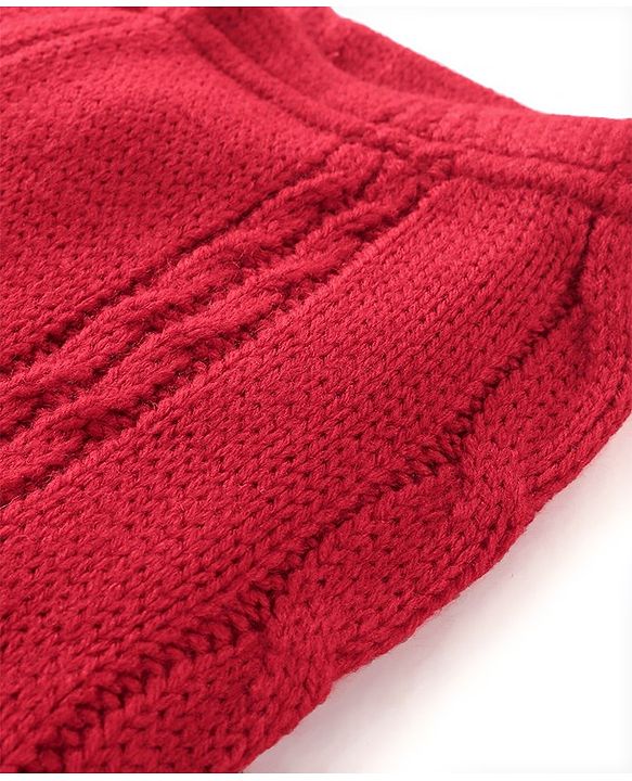 Babyhug Fleece Knit Full Length Woollen Pants With Cable Knit Design - Red