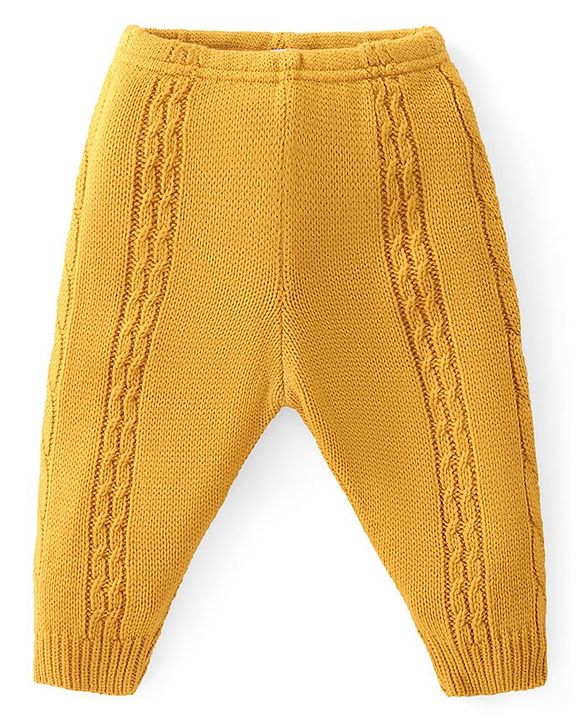 Babyhug Fleece Knit Full Length Woollen Pants With Cable Knit Design - Red