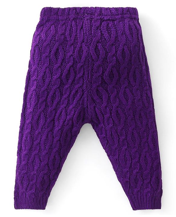 Babyhug Fleece Knit Full Length Woollen Pants With Cable Knit Design - Purple