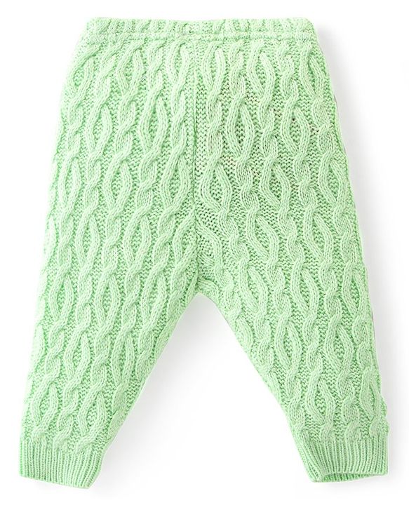 Babyhug Fleece Knit Full Length Woollen Pants With Cable Knit Design - Purple