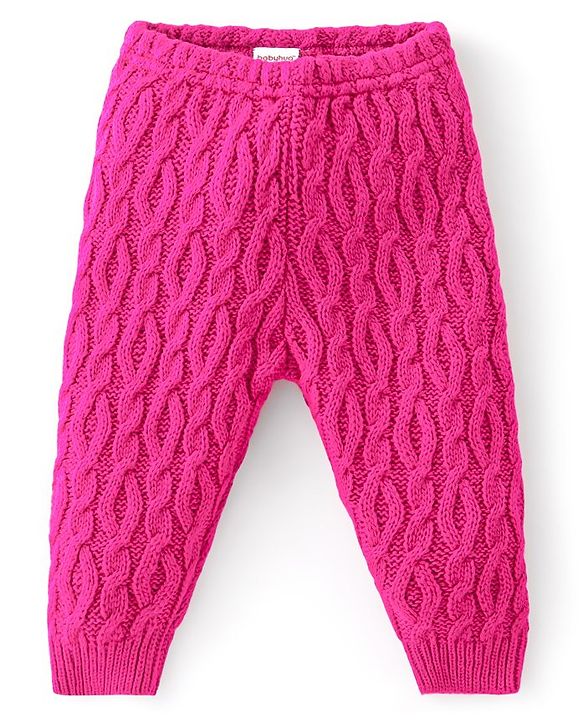 Babyhug Fleece Knit Full Length Woollen Pants With Cable Knit Design - Purple