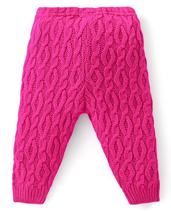 Babyhug Fleece Knit Full Length Woollen Pants With Cable Knit Design - Purple