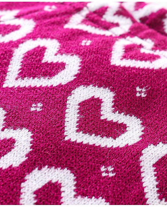 Babyhug Knit Full Length Fleece Bottom Hearts Printed - Red