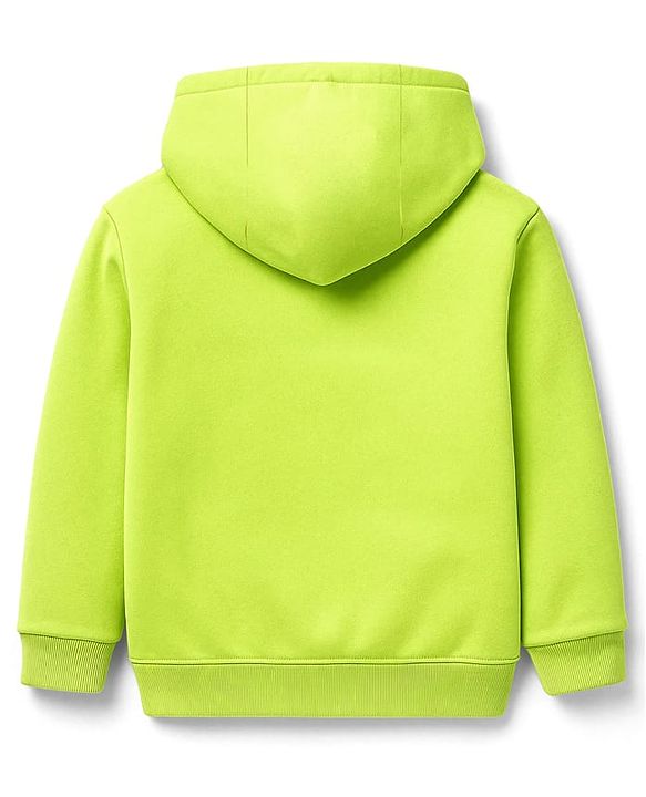 Pine Kids Cotton Knit Full Sleeves Hooded Sweatshirt with Space Theme Print - Lime Green