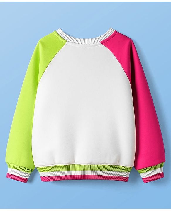 Pine Kids Cotton Knit Full Raglan Sleeves Sweatshirt with Text Print -Green Red & White