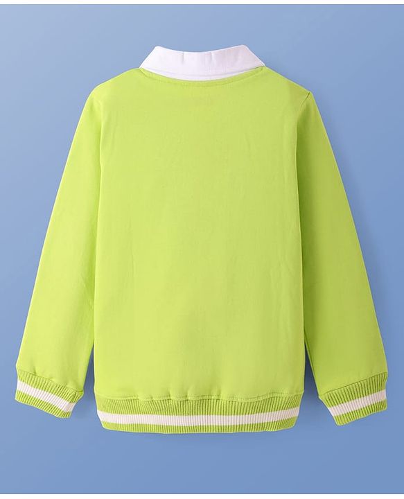 Pine Kids Cotton Knit Full Sleeves Polo Neck Sweatshirt with Text Print - Lime Green