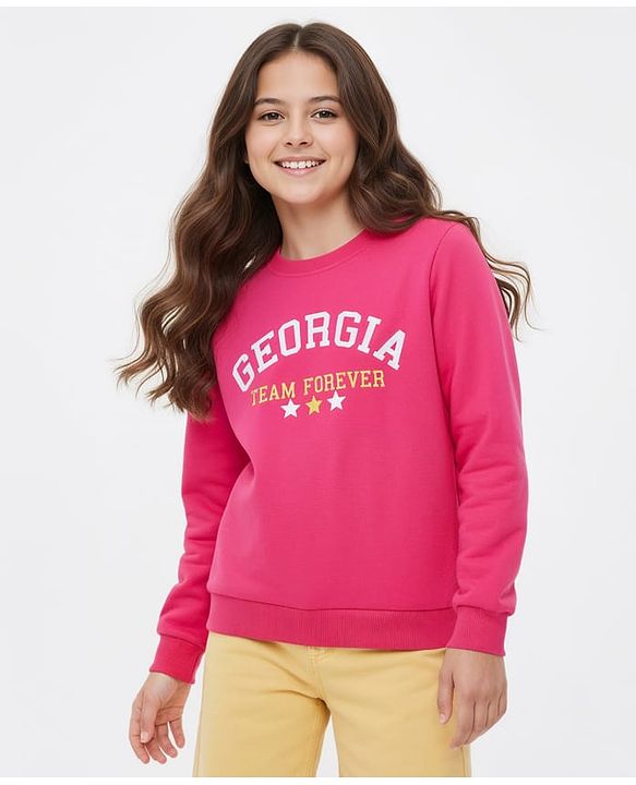 Pine Kids Cotton Knit Full Sleeves Sweatshirts With Text Print - Dark Pink