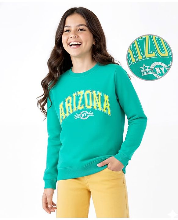 Pine Kids Cotton Knit Full Sleeves Sweatshirts With Text Print - Turquoise