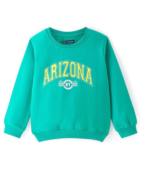 Pine Kids Cotton Knit Full Sleeves Sweatshirts With Text Print - Turquoise
