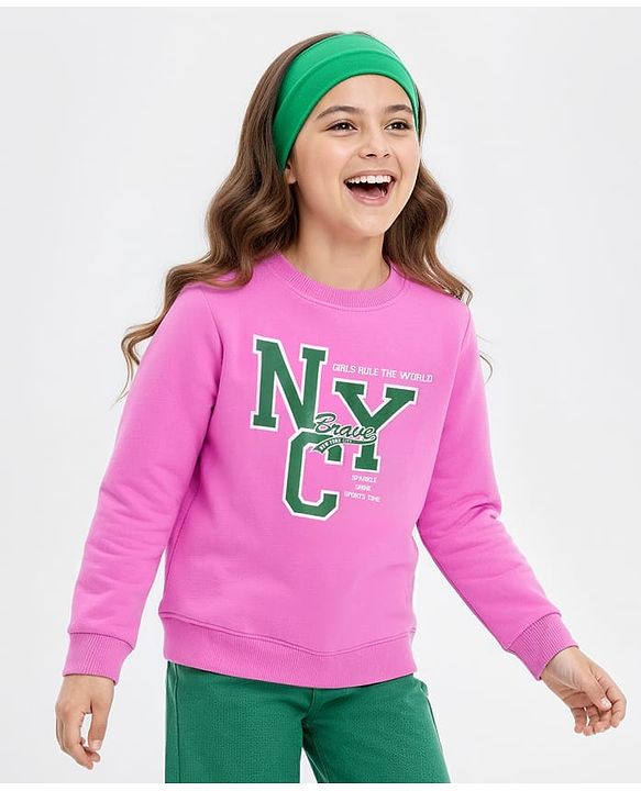 Pine Kids Cotton Knit Full Sleeves Sweatshirt With Text Print - Pink