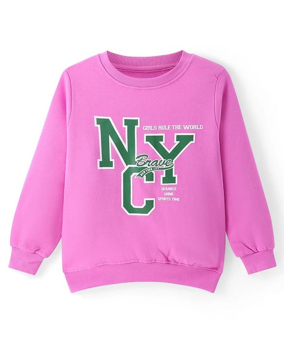 Pine Kids Cotton Knit Full Sleeves Sweatshirt With Text Print - Pink