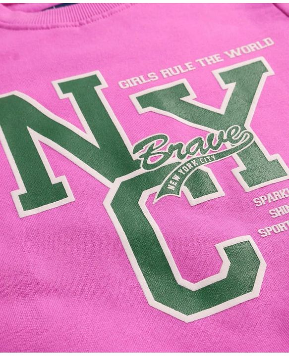 Pine Kids Cotton Knit Full Sleeves Sweatshirt With Text Print - Pink