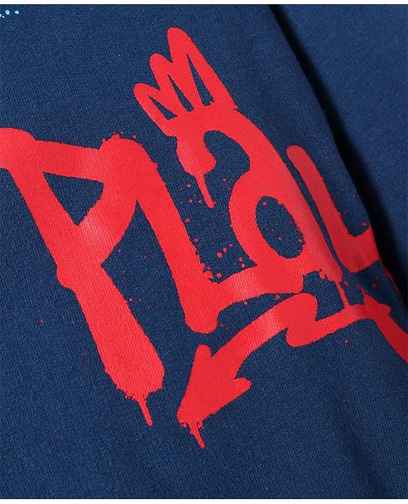 Pine Kids Cotton Knit Full Sleeves Graffiti Printed Hooded Sweatshirt - Navy Blue