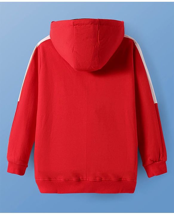 Pine Kids Cotton Knit Full Sleeves Cut & Sew Design Hooded Sweatshirt with Text Print - Red