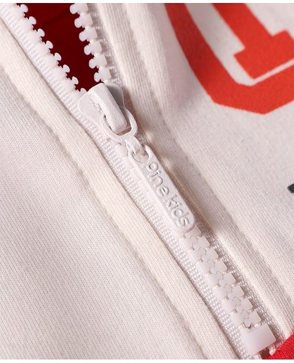 Pine Kids Cotton Knit Full Sleeves Cut & Sew Design Hooded Sweatshirt with Text Print - Red