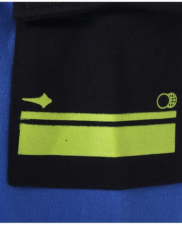 Pine Kids Cotton Knit Full Sleeves Sweatshirt with Text Print & Kangaroo Pockets - Blue