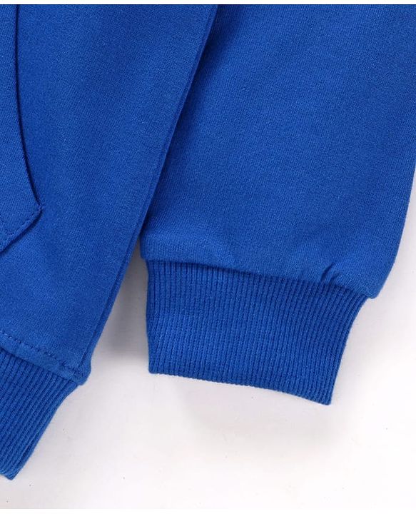 Pine Kids Cotton Knit Full Sleeves Sweatshirt with Text Print & Kangaroo Pockets - Blue