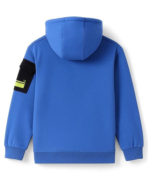 Pine Kids Cotton Knit Full Sleeves Sweatshirt with Text Print & Kangaroo Pockets - Blue
