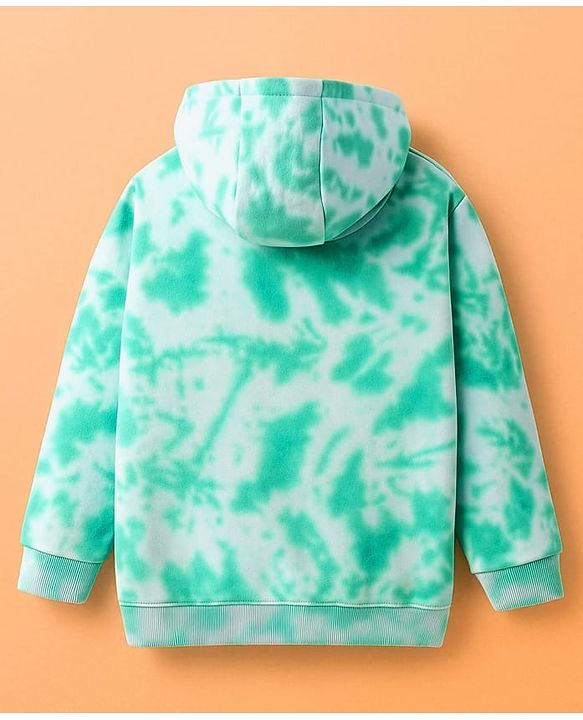 Pine Kids Cotton Knit Full Sleeves Hooded Sweatshirt with Text Print & Kangaroo Pockets - Sea Green & White