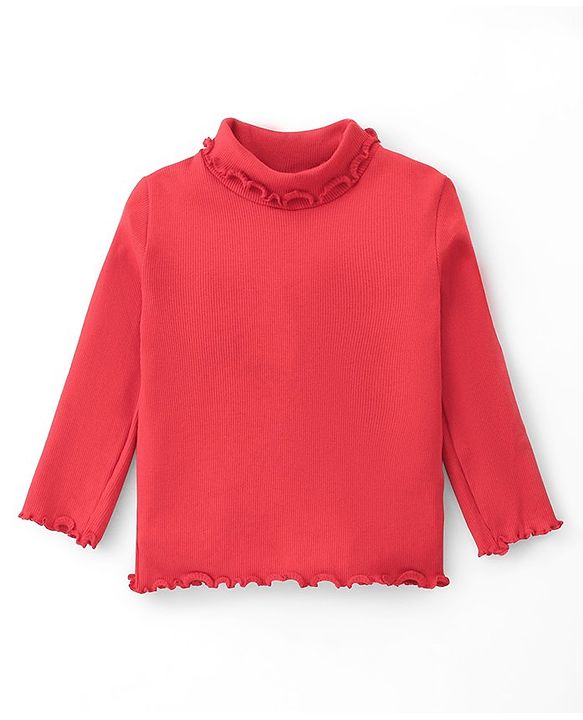 Babyhug Cotton Knit Full Sleeves Solid Colour Skivi T-Shirt- Red
