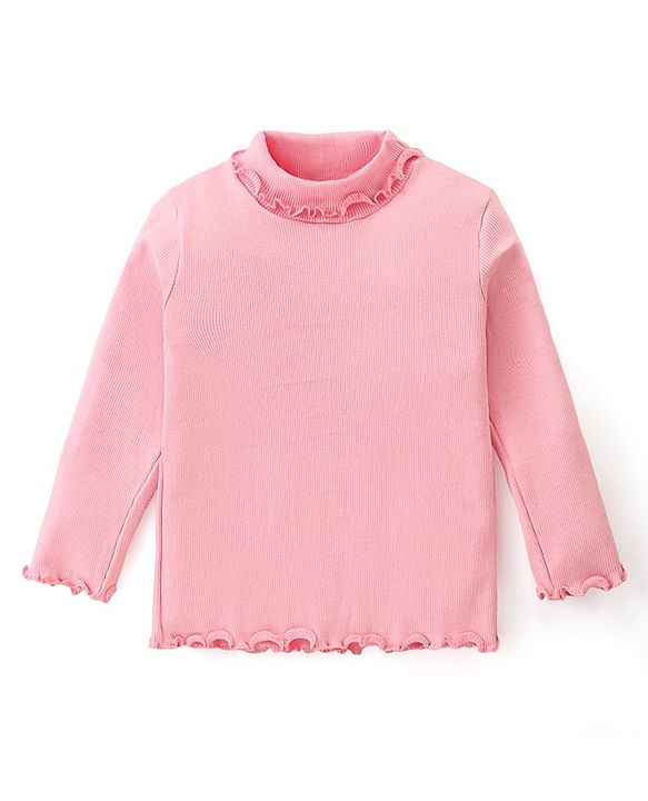 Babyhug Cotton Knit Full Sleeves Turtle Neck Solid Color Skivi Top-Pink
