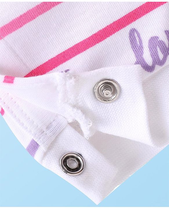 Babyoye 100% Cotton Knit Full Sleeves Romper With Striped & Text Print - White